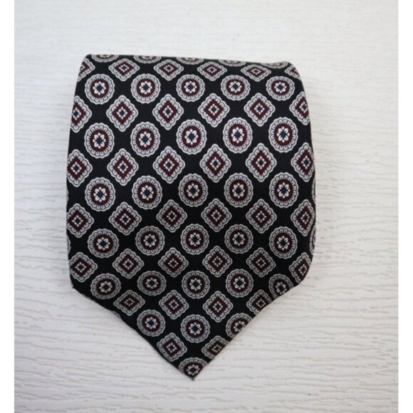 MEN'S BLACK GRAY RED PRINT 100% SILK TIE - NECK TIE - STAFFORD - Picture 1 of 9